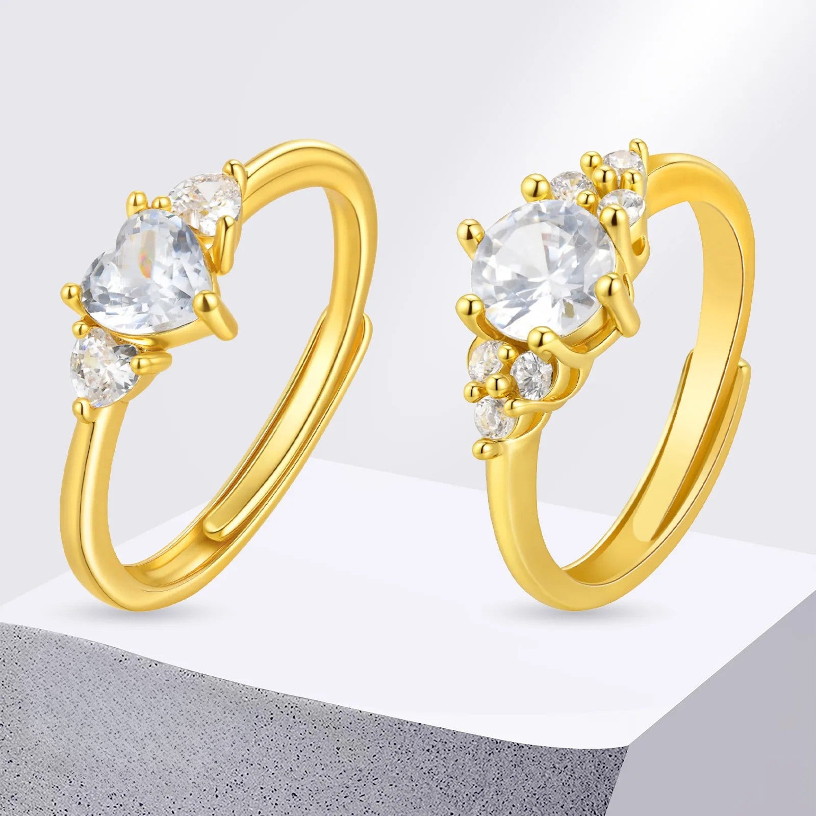 Anel de Ouro 18k Feminino Coração Ajustável