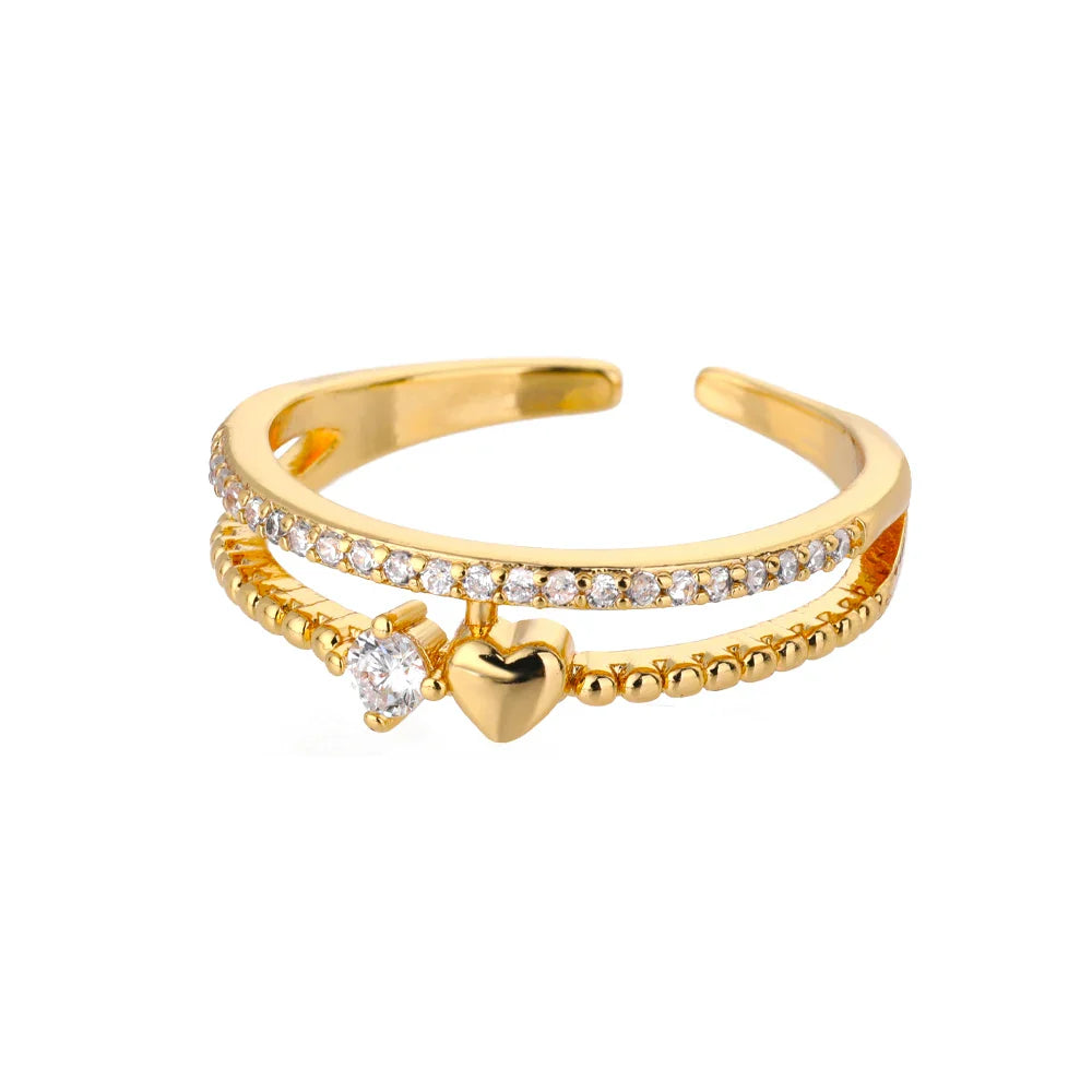 Anel Feminino Ajustável Coração Cravejado de Zircônia