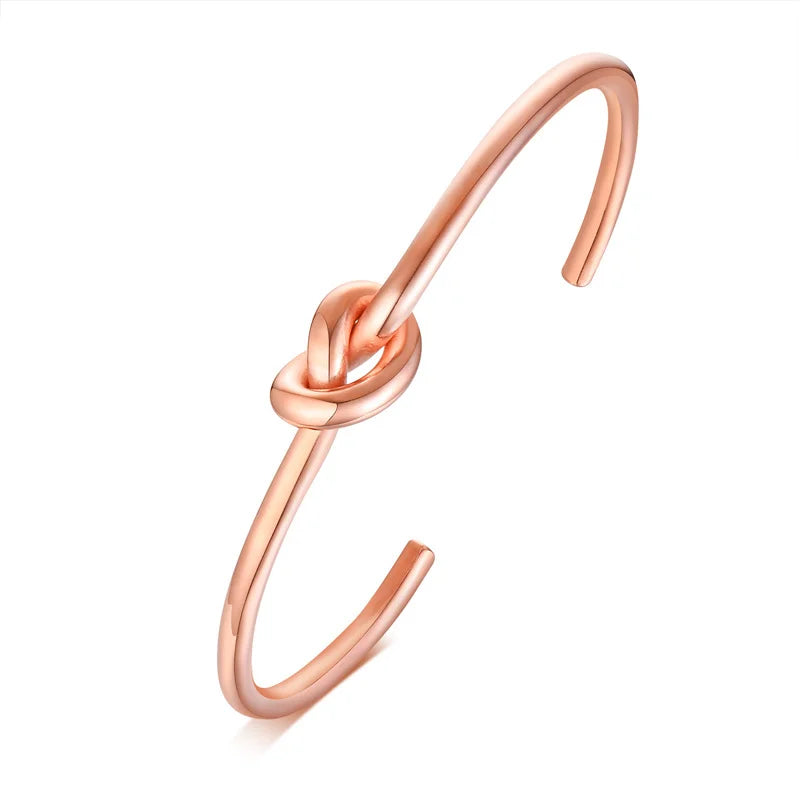 Pulseira de punho de nó estilo candido para mulheres, pulseiras elegantes de aço inoxidável cor dourada, joias de festa das irmãs bff