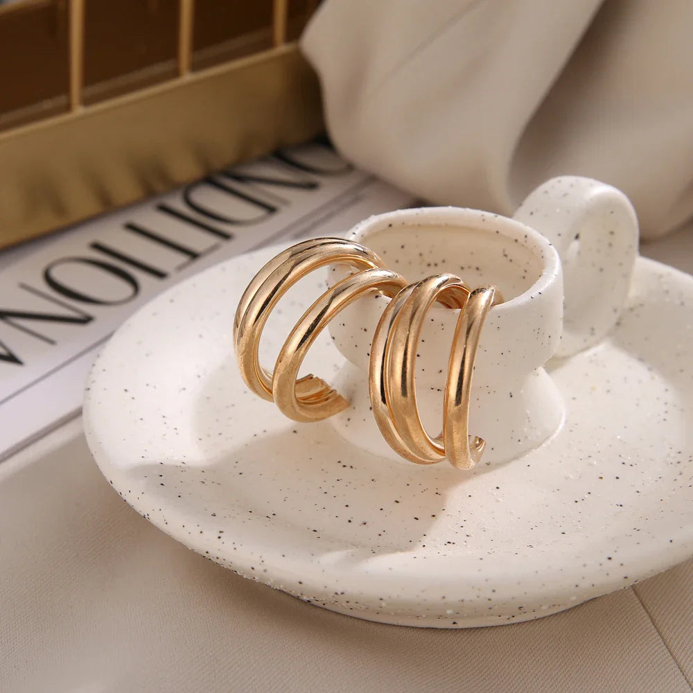 Brinco Feminino Argola Tripla Ouro 18K