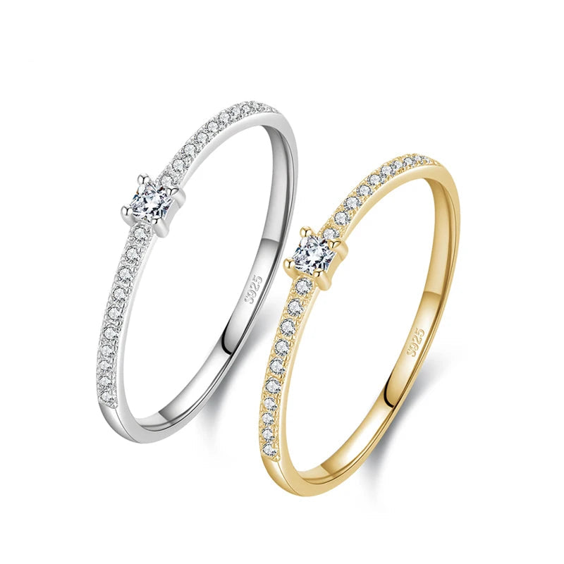 Anel Feminino de Ouro 18k  Quadrada - Elegância em Prata Esterlina