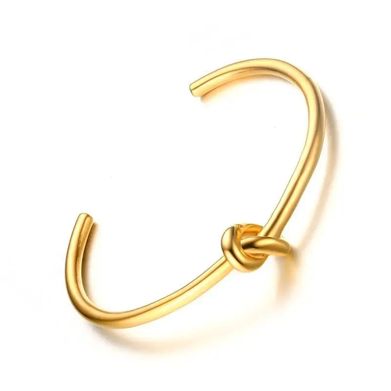 Pulseira de punho de nó estilo candido para mulheres, pulseiras elegantes de aço inoxidável cor dourada, joias de festa das irmãs bff