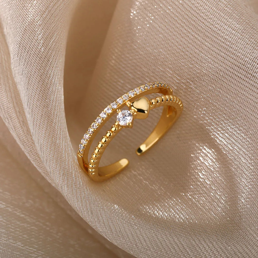 Anel Feminino Ajustável Coração Cravejado de Zircônia