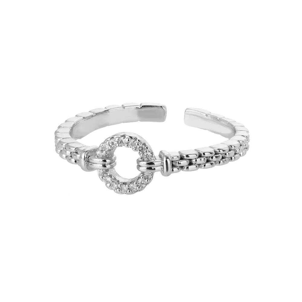 Anel Feminino Ajustável Circular Cravejado com Zircônia