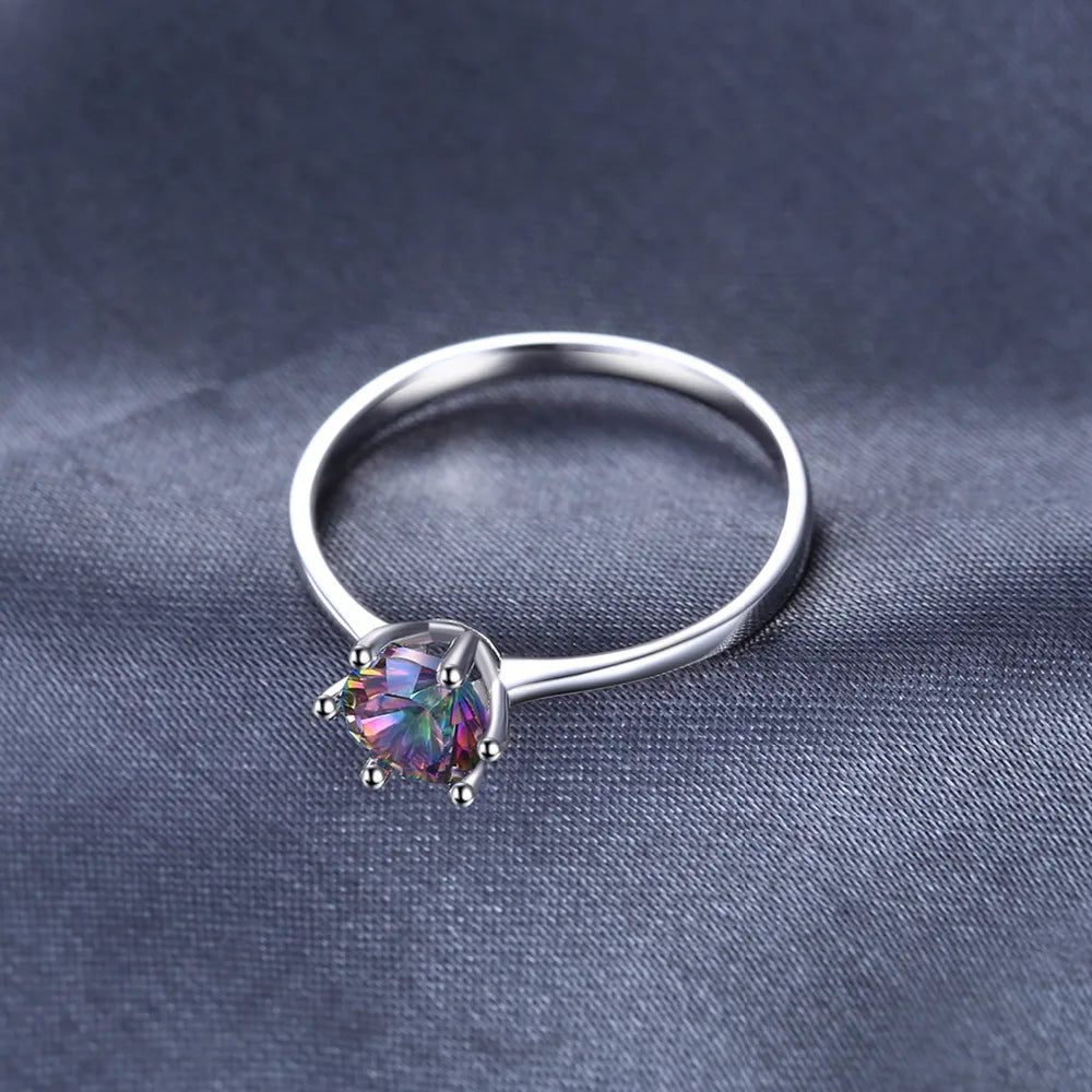 Anel de Prata Feminino Quartzo Místico Arco-Íris 925