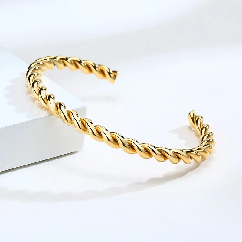 Pulseira de punho de nó estilo candido para mulheres, pulseiras elegantes de aço inoxidável cor dourada, joias de festa das irmãs bff