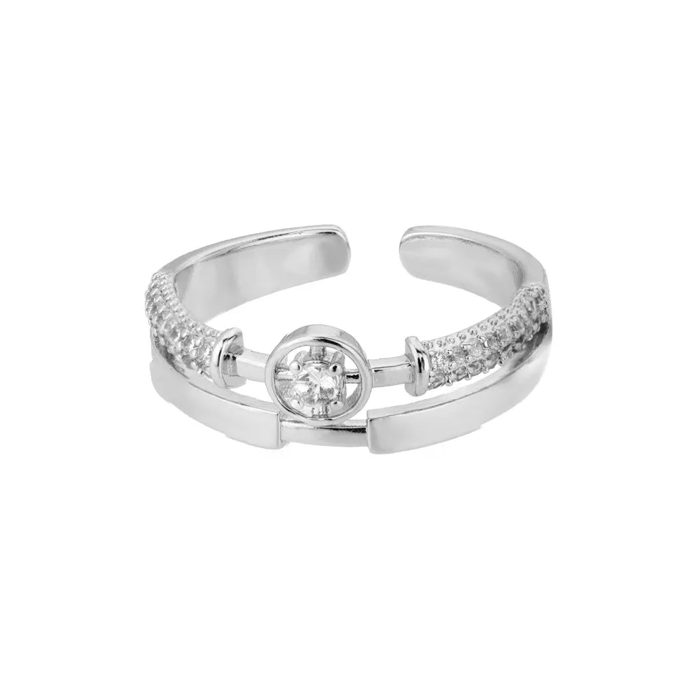 Anel Feminino Ajustável Cravejado com Zircônia