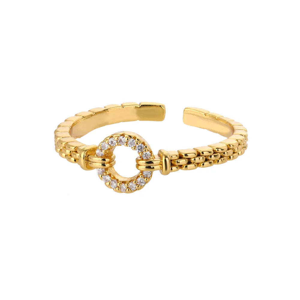 Anel Feminino Ajustável Circular Cravejado com Zircônia