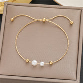 Pulseira de Ouro Feminina Ajustável Perolada