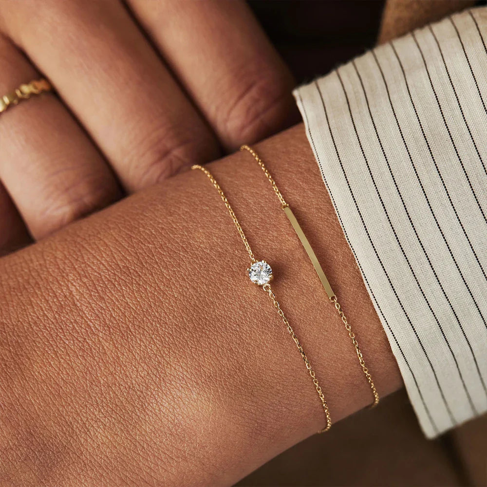 Pulseira de Ouro Feminina Com Pedra de Zircônia