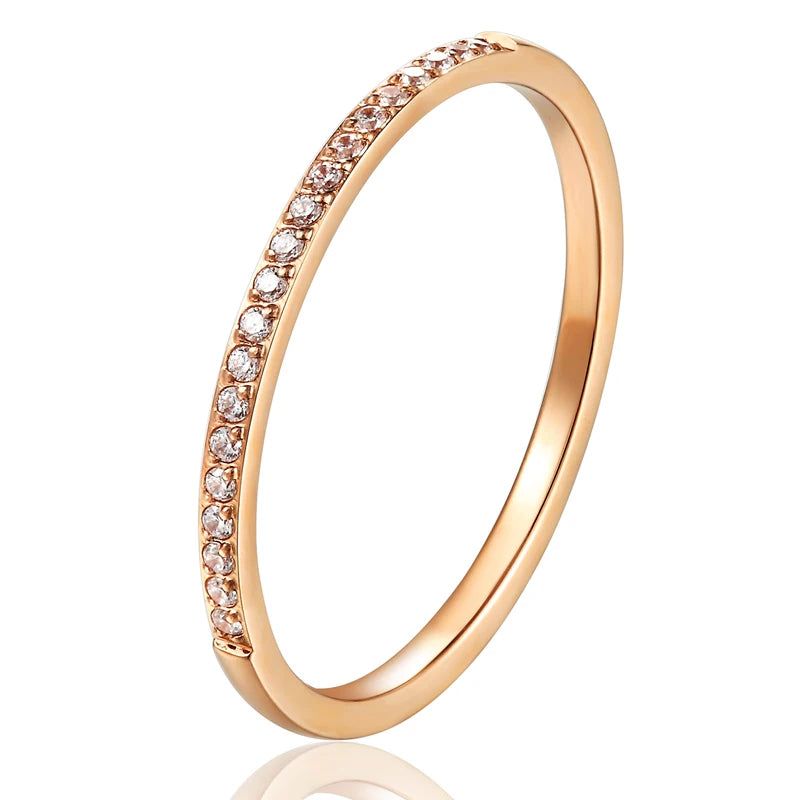 Anel de zircônia de acabamento fino de 1,5 mm de largura para mulheres presentes de aço de titânio de alta qualidade para amantes joias anel de casamento atacado