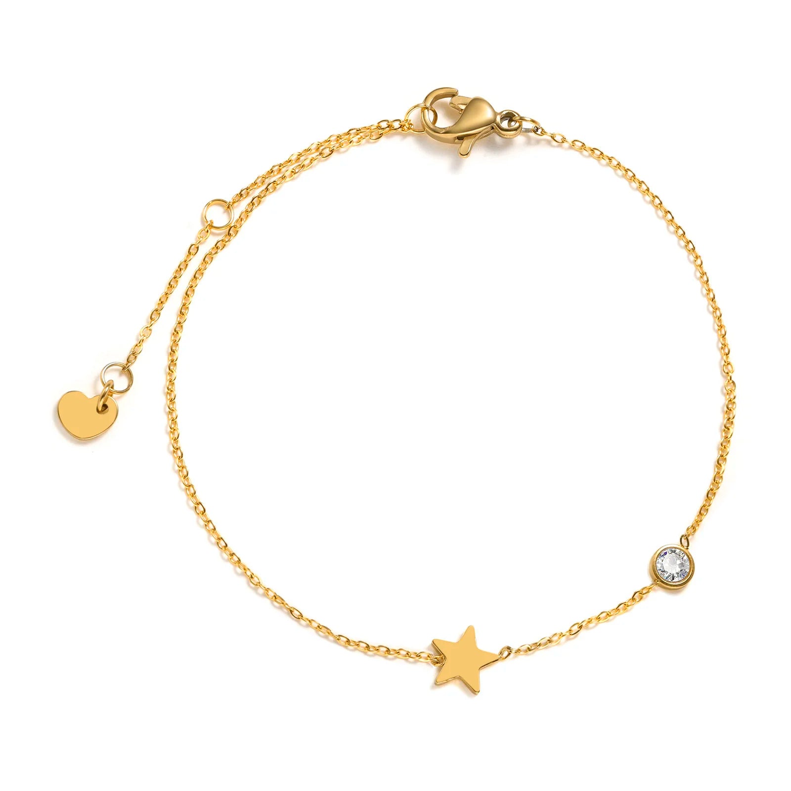 Feminino minimalismo corrente fina cruz lua crescente estrela pulseira, aço inoxidável feminino ligação ajustável empilhado em camadas