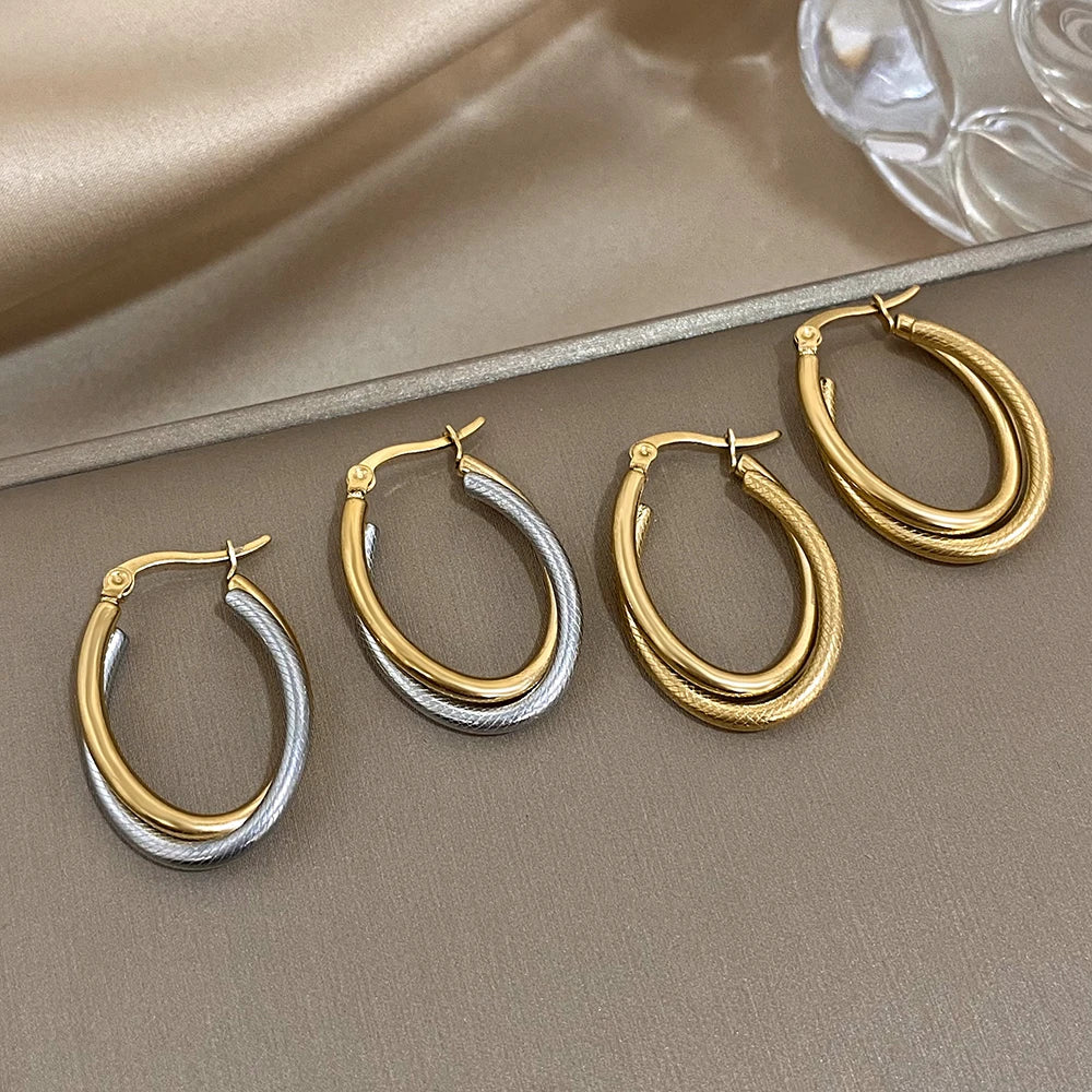 Brincos de textura em forma de u de aço inoxidável feminino clássico moda minimalista brincos de argola à prova dwaterproof água acessórios de jóias diárias