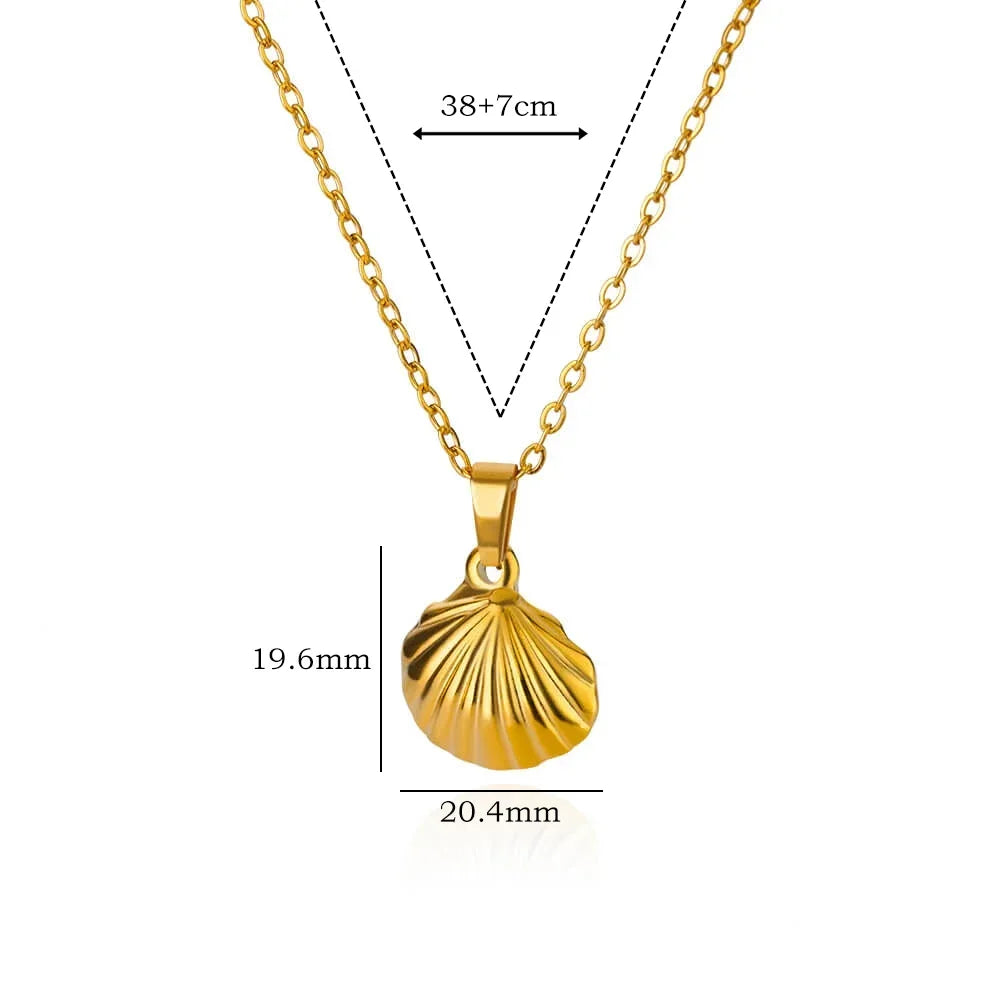 Moda concha pingente colares para mulheres cor de ouro corrente de aço inoxidável concha oceano jóias presente de casamento 2024