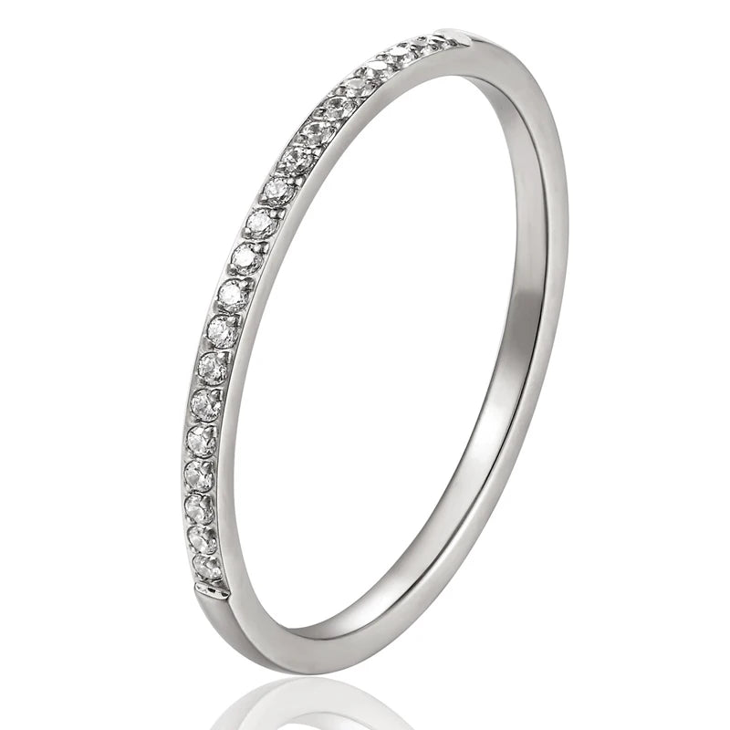 Anel de zircônia de acabamento fino de 1,5 mm de largura para mulheres presentes de aço de titânio de alta qualidade para amantes joias anel de casamento atacado