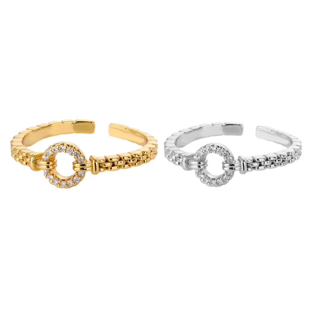 Anel Feminino Ajustável Circular Cravejado com Zircônia