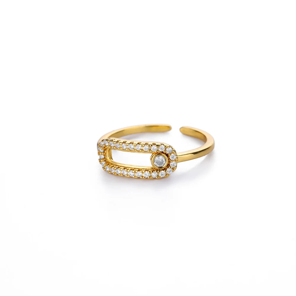 Zircão aberto anéis para mulheres cor de ouro aço inoxidável anel feminino moda festa de casamento dedo jóias presente 2024 nova tendência