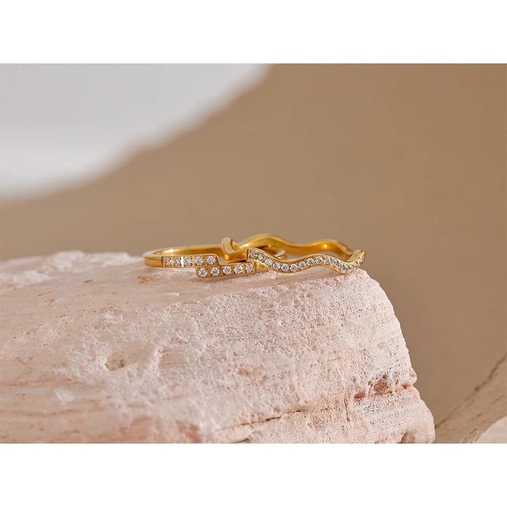 Yhpup fino aço inoxidável zircônia cúbica chique anel dourado 18k pvd banhado à prova de ferrugem delicado zircão joias de dedo para mulheres
