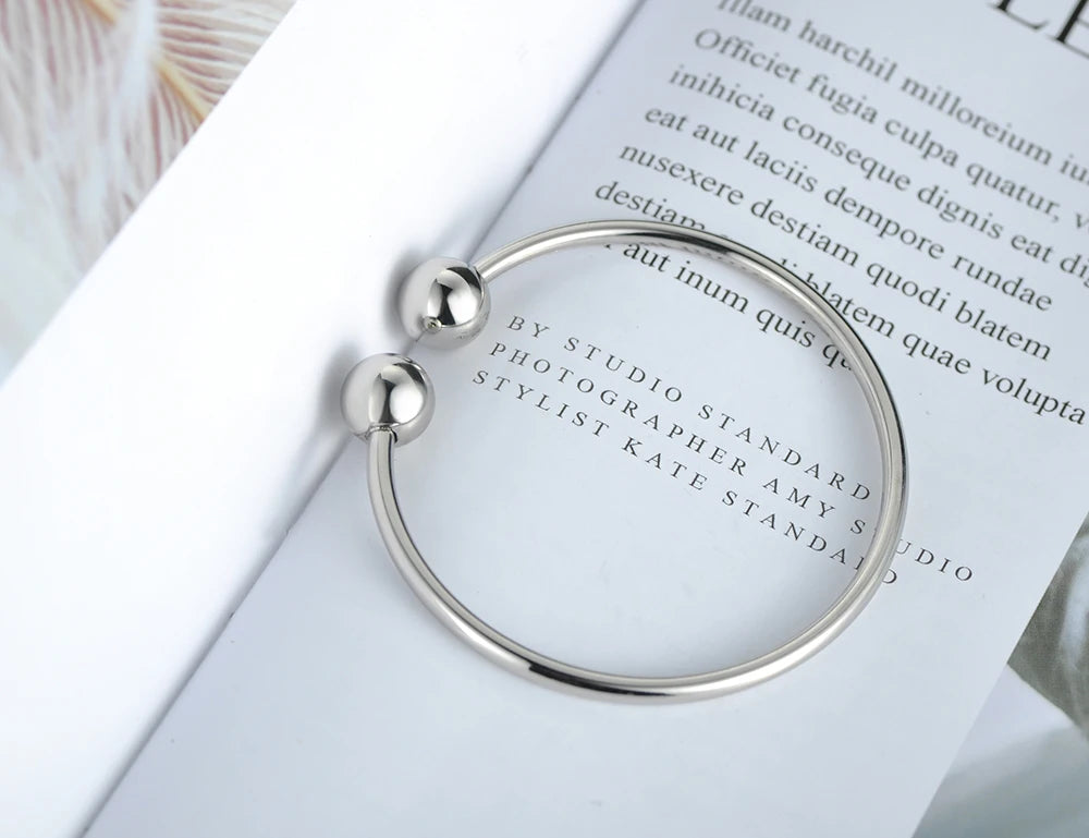 Lokaer aço inoxidável bola dupla aberta manguito pulseiras & pulseiras na moda festa pulseira jóias para mulher frete grátis b18027