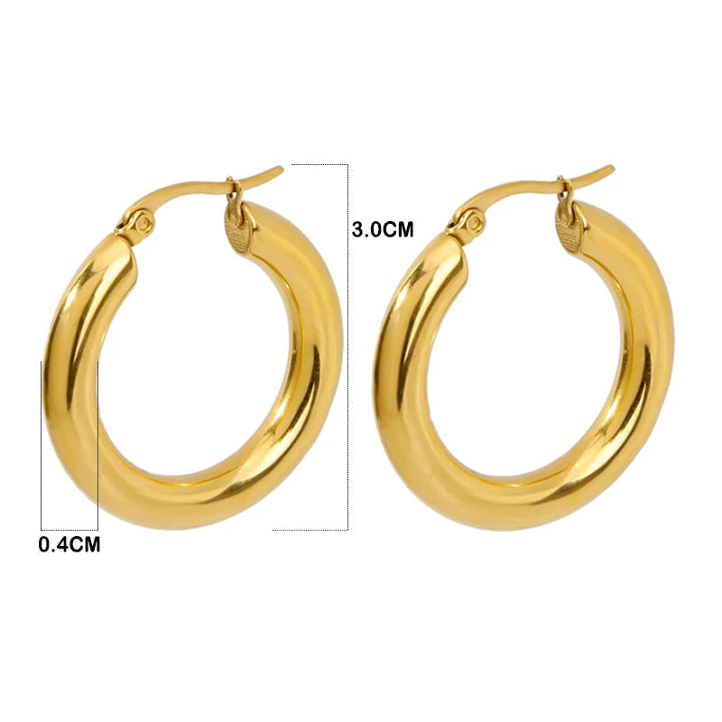 Moda clássica suave redondo hoop brincos para mulheres de aço inoxidável 5mm grosso orelha fivela huggie brincos círculo jóias vintage