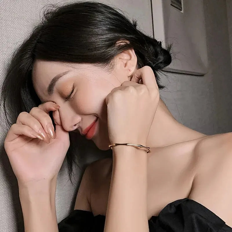 Pulseira de Ouro Feminina Ajustável Bambu 18K