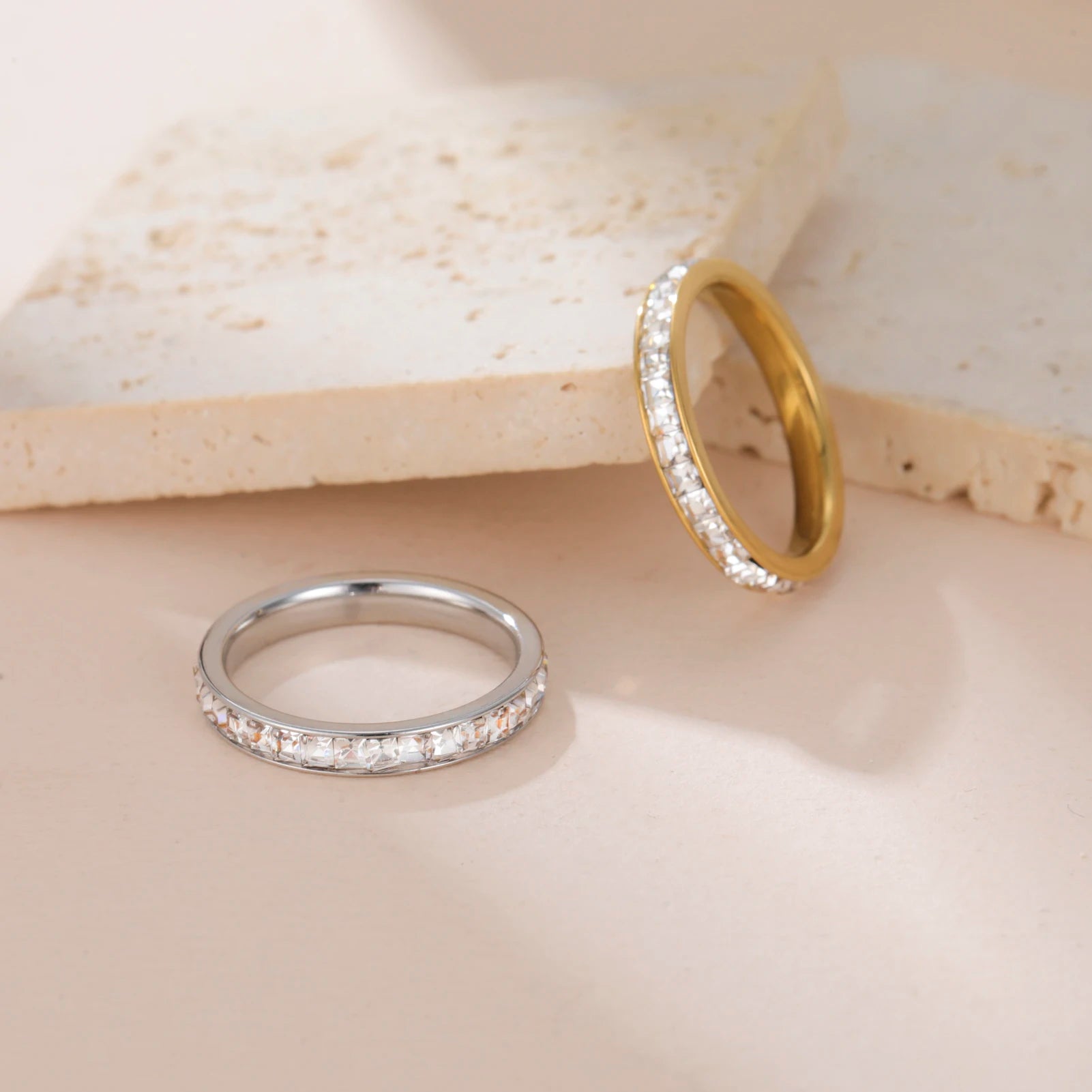 Cooltime luxo aço inoxidável declaração zircão cúbico anéis para homens mulheres romântico noivado festa de casamento jóias