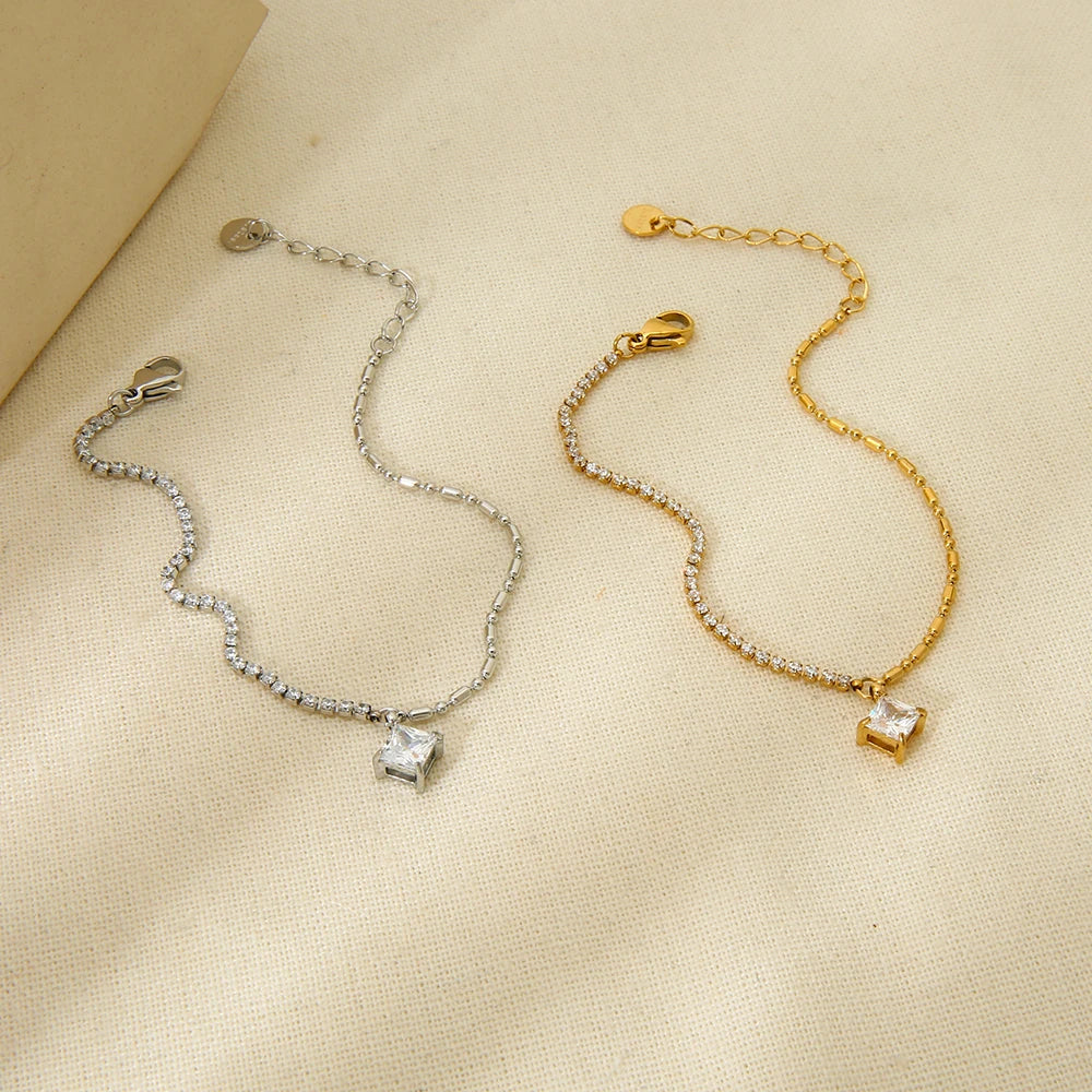 Luxo aço inoxidável 16k banhado a ouro camadas duplas pulseiras de zircônia cúbica para meninas acessórios de joias da moda