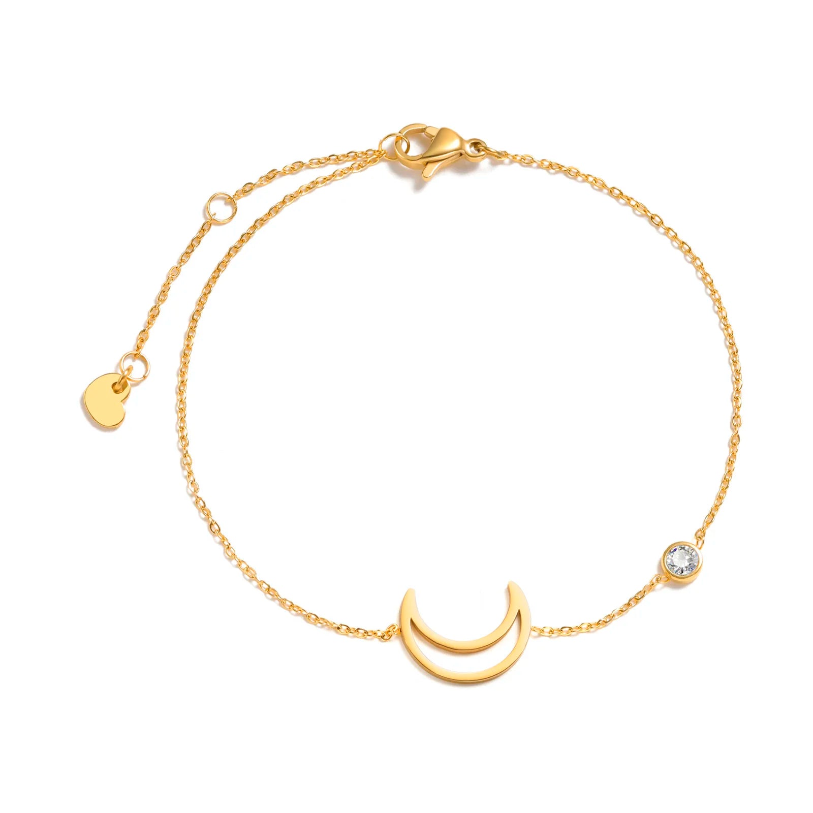 Feminino minimalismo corrente fina cruz lua crescente estrela pulseira, aço inoxidável feminino ligação ajustável empilhado em camadas