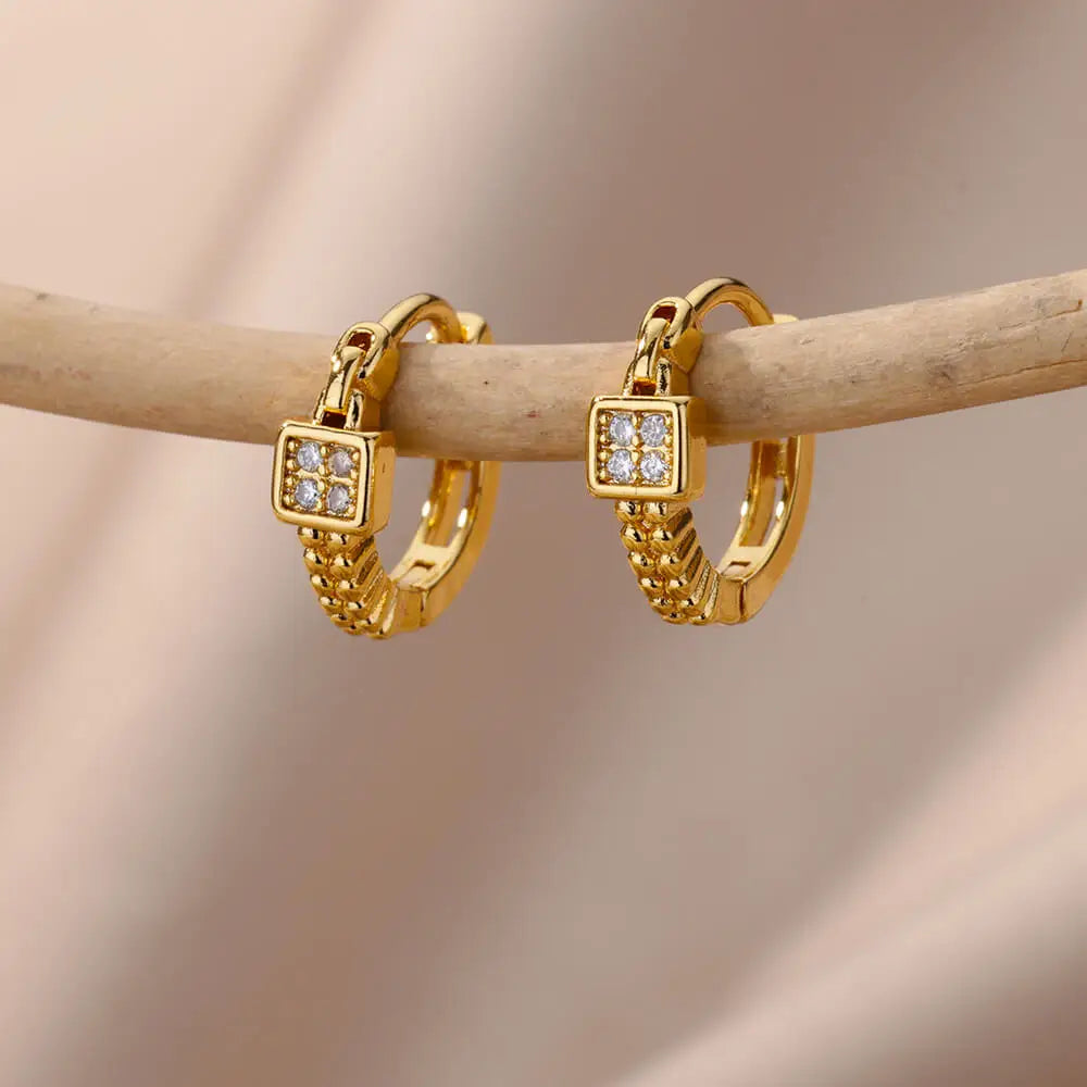 Brincos redondos quadrados pequenos requintados para mulheres 2023 tendência cor dourada brincos de aço inoxidável joias de natal presente aretes