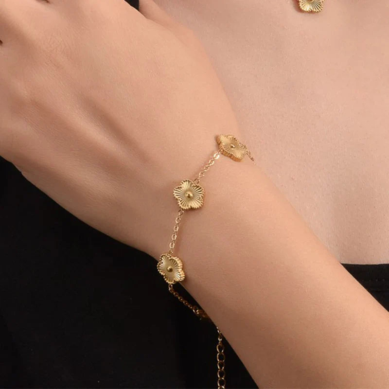 Pulseira de Ouro Feminina Ajustável Flores