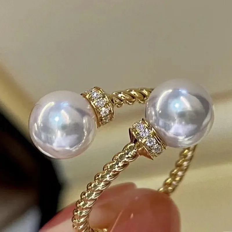 Anel Feminino Ajustável Perolado com Zircônia
