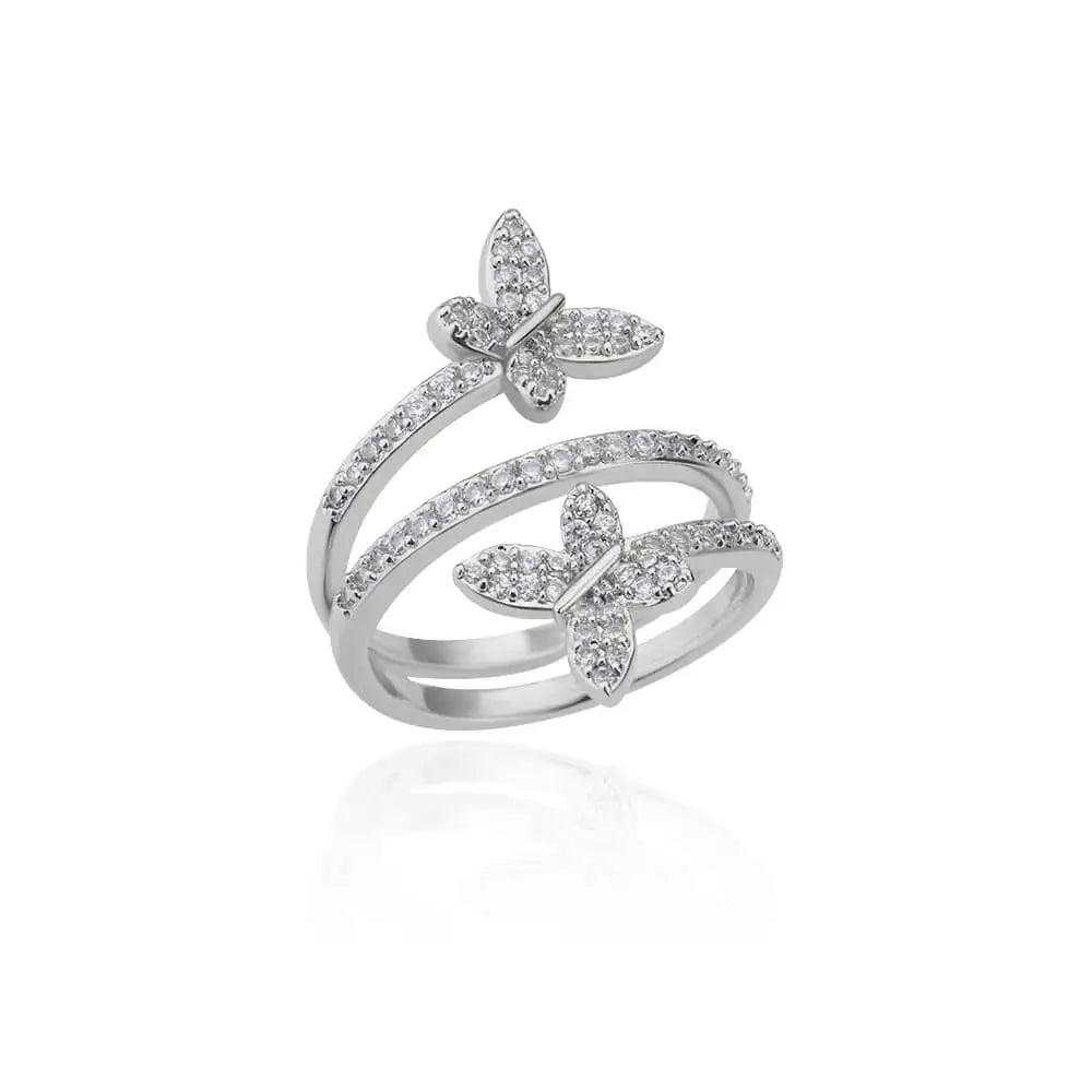 Anel Feminino Ajustável Borboleta com Zircônia