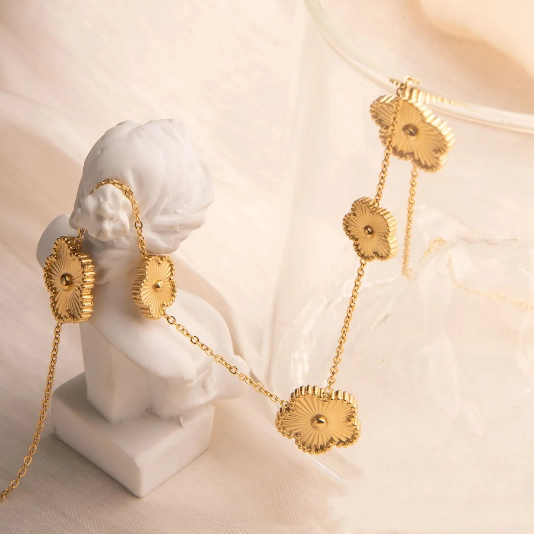 Pulseira de Ouro Feminina Ajustável Flores