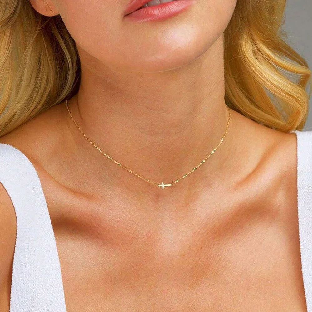 Dgiddk colar com pingente de cruz vintage, delicado, de aço inoxidável, moda simples, fé para mulheres, joias diárias com