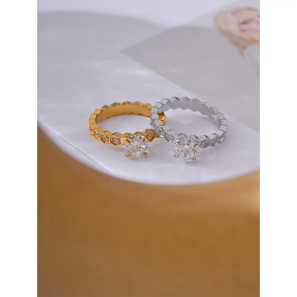 Yhpup luxo aaa bling zircônia cúbica clássico anel 2024 aço inoxidável cz 18k ouro pvd banhado moda requintado jóias presente