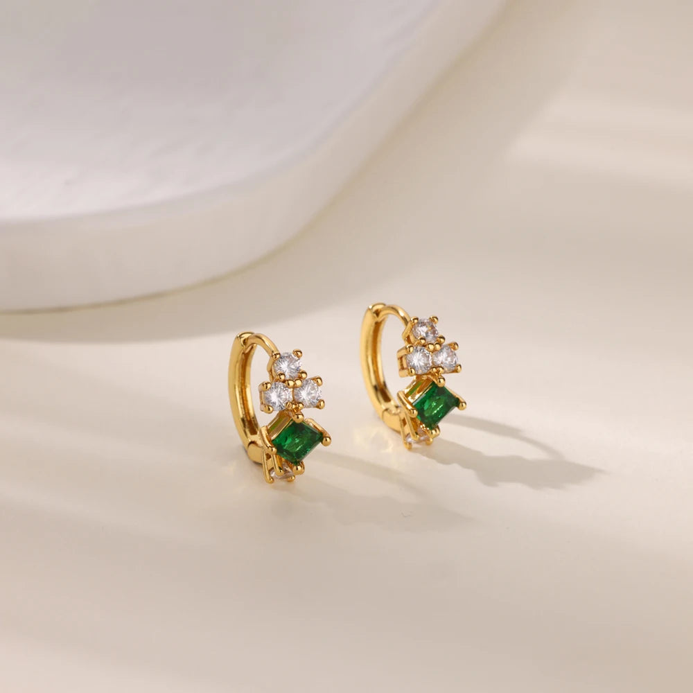 Brincos de trevo de cristal para mulheres, brincos de argola de zircônia verde, luxo feminino, designer de joias, presente de festa, frete grátis