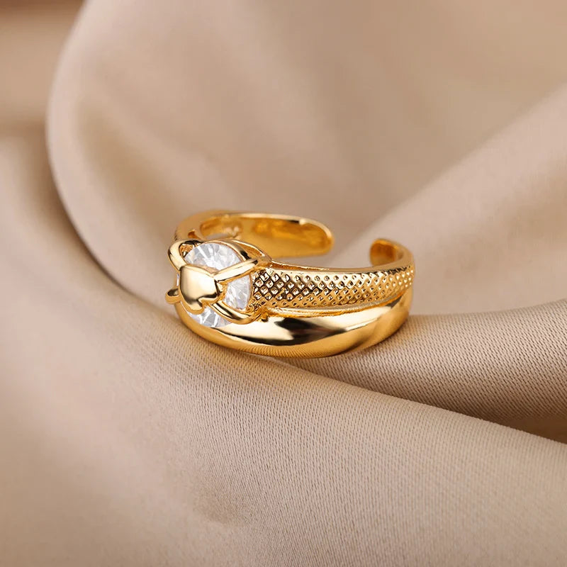 Anel Feminino Ajustável Duplo com Zircônia