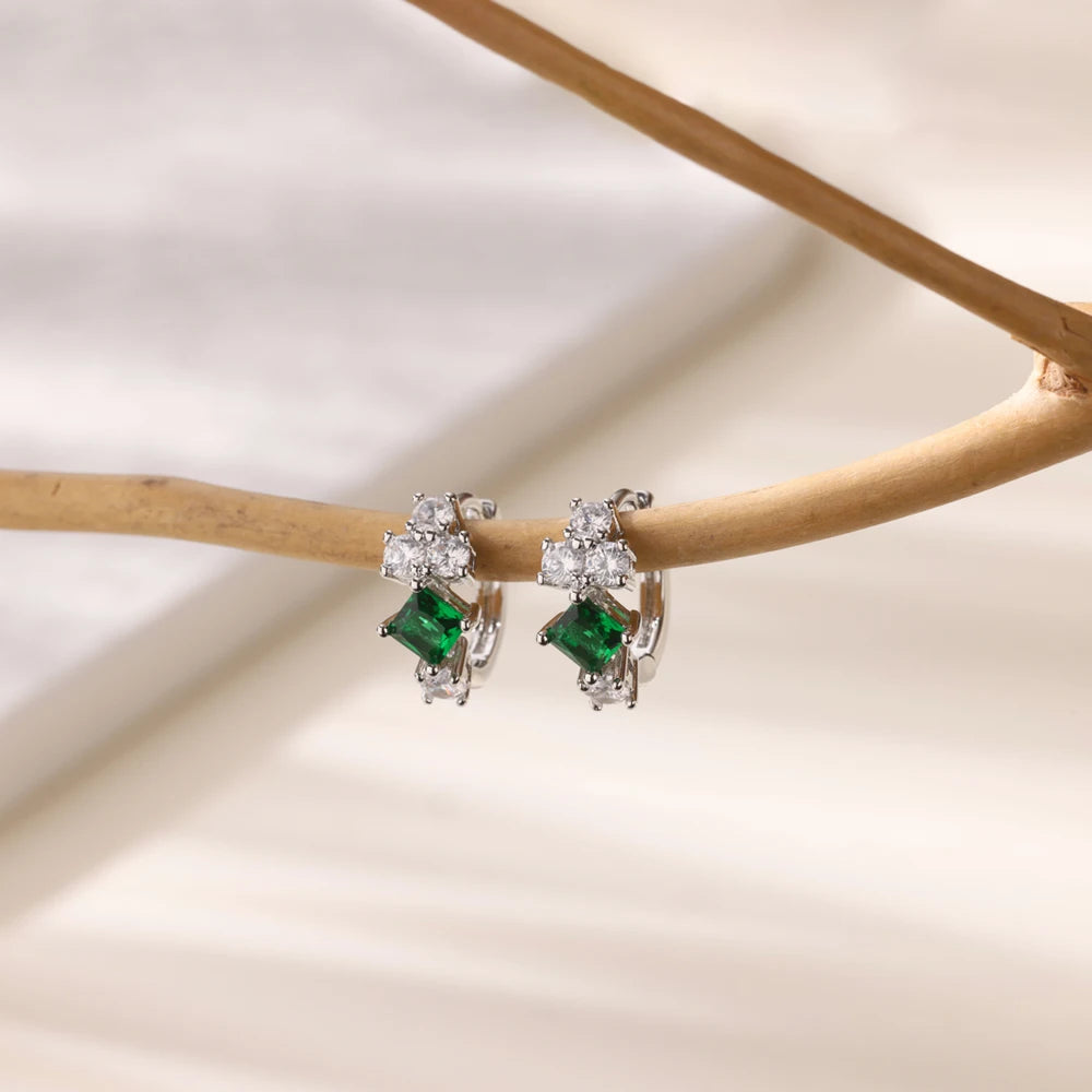 Brincos de trevo de cristal para mulheres, brincos de argola de zircônia verde, luxo feminino, designer de joias, presente de festa, frete grátis