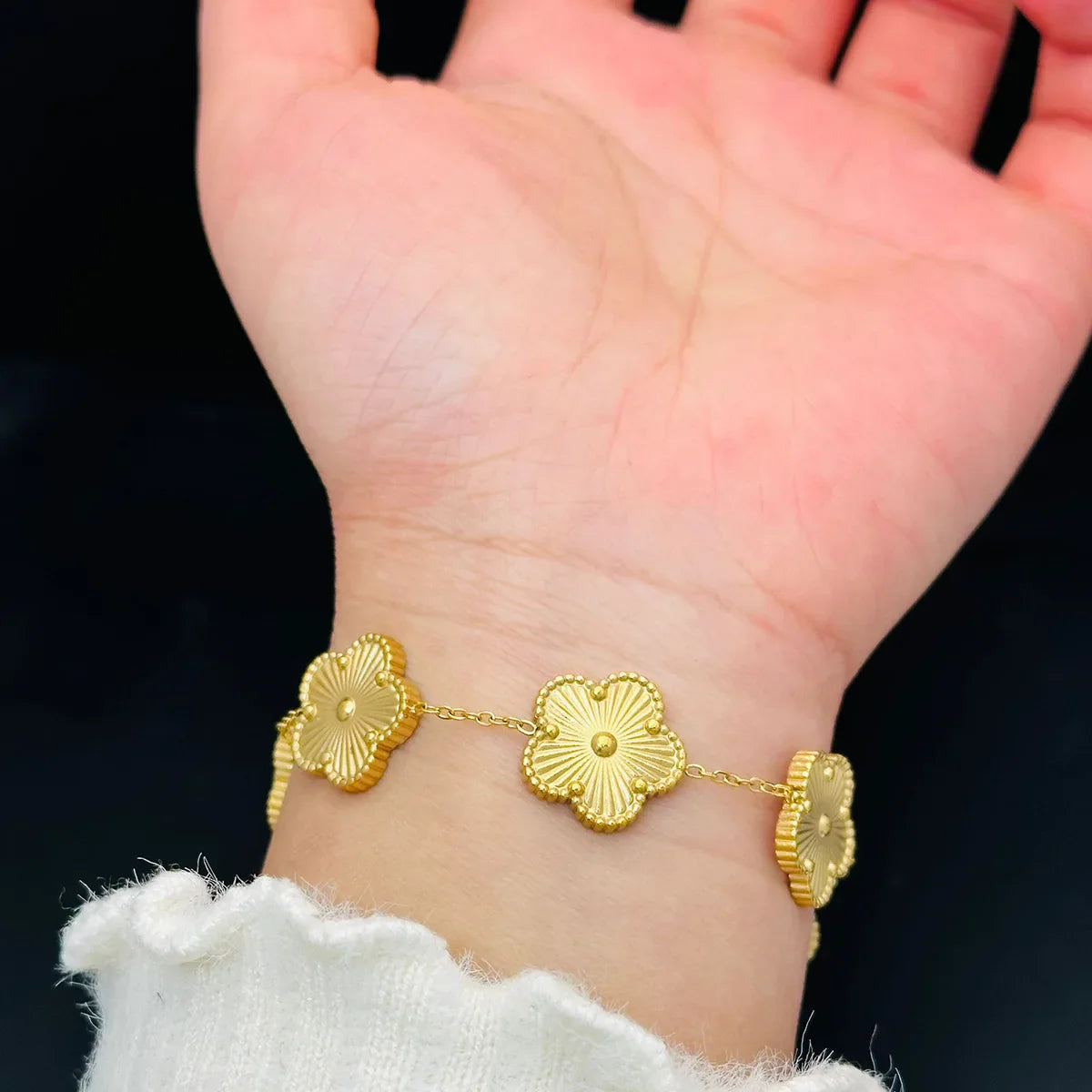 Pulseira de Ouro Feminina Ajustável Flores