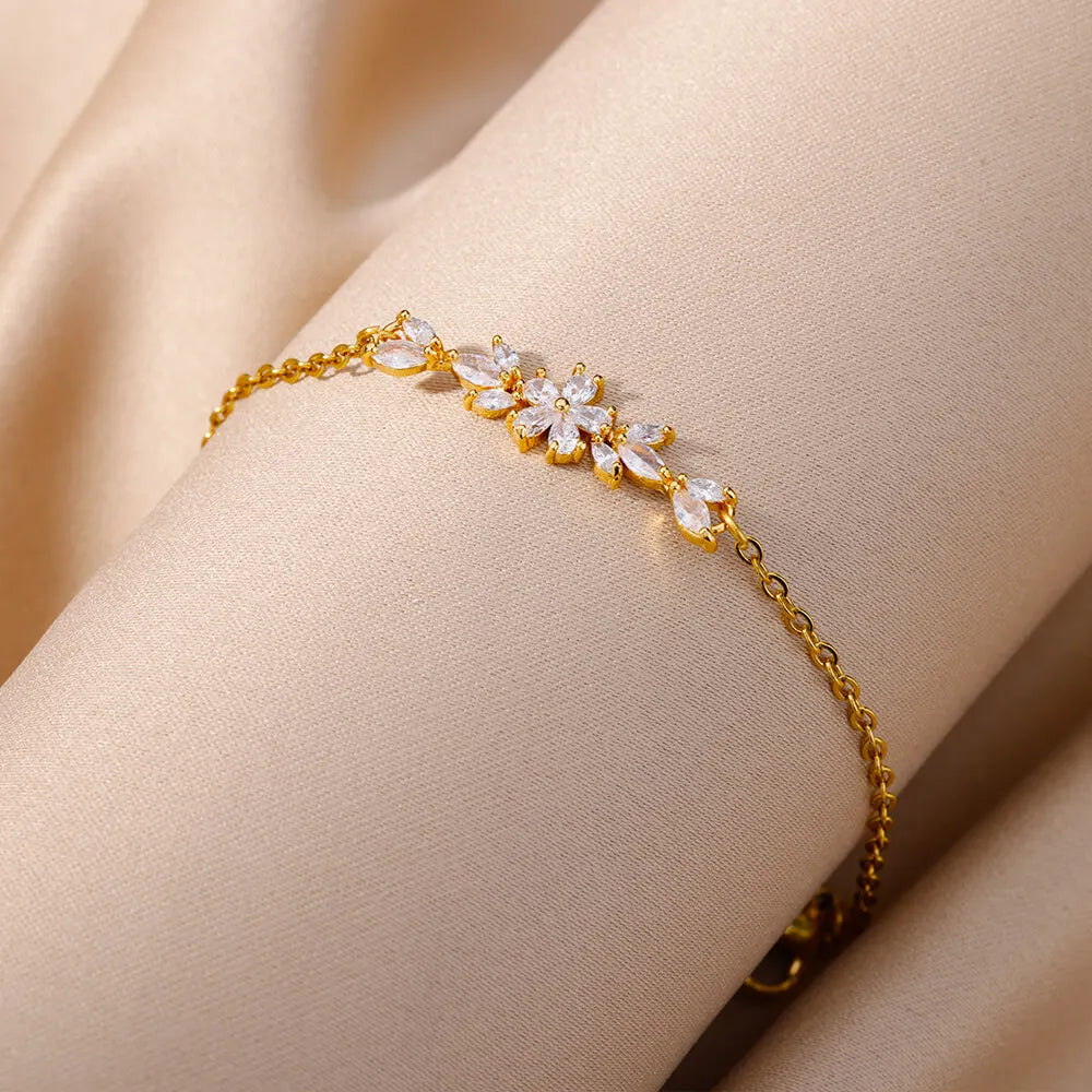Pulseira de Ouro Feminina Floral Luxuosa