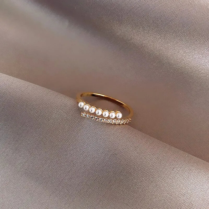 Anel Feminino Ajustável Perola Com Zircônia