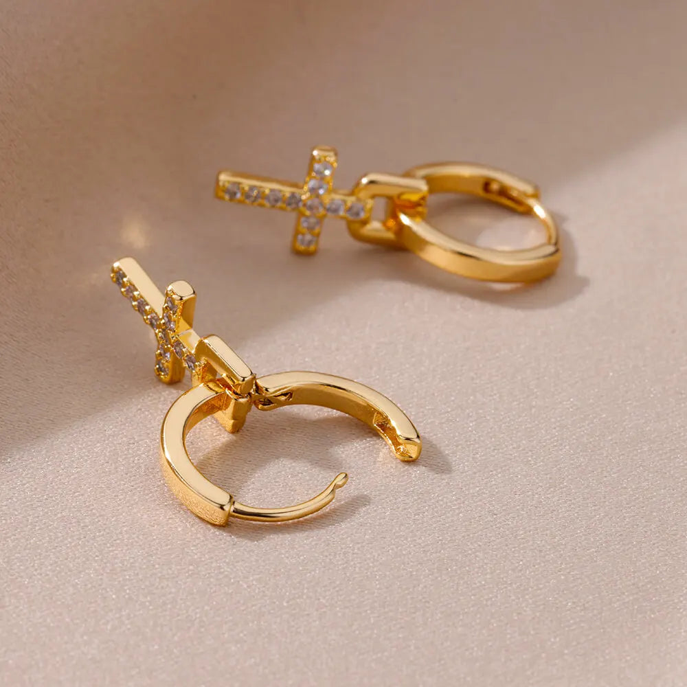 Zircão cruz balançar brincos para mulheres meninas brinco cruz de aço inoxidável 2023 tendência casal casamento jóias estéticas aretes