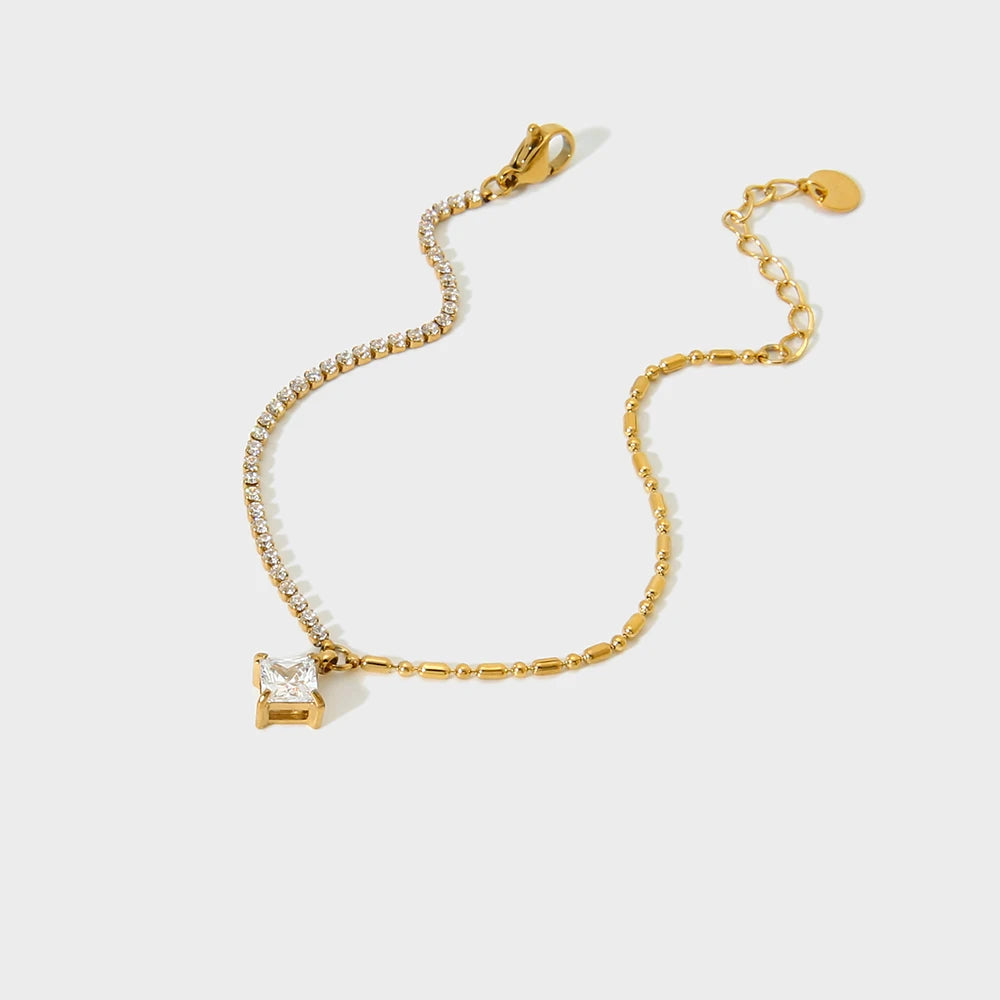 Luxo aço inoxidável 16k banhado a ouro camadas duplas pulseiras de zircônia cúbica para meninas acessórios de joias da moda