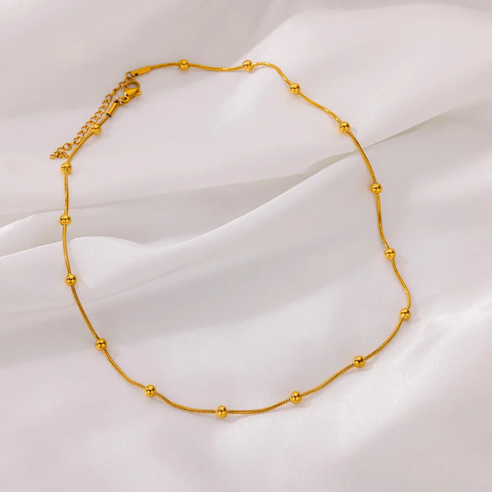 Colares de corrente de cobra redonda com contas de aço inoxidável para mulheres cor dourada colar geométrico luxo festa de casamento joias presente bff