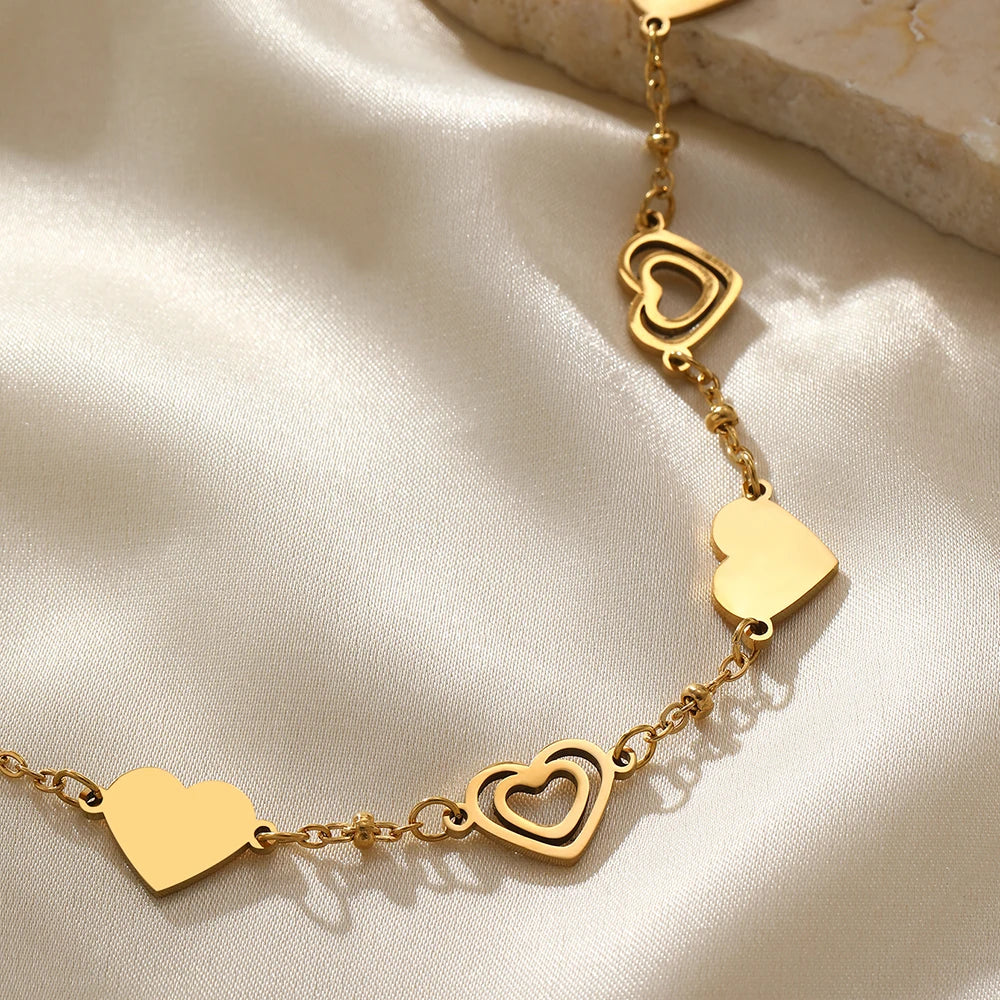 Pulseira de Ouro Feminina Ajustável Coração Delicado