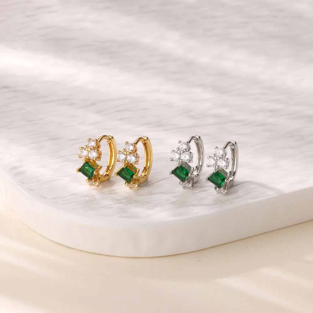 Brincos de trevo de cristal para mulheres, brincos de argola de zircônia verde, luxo feminino, designer de joias, presente de festa, frete grátis