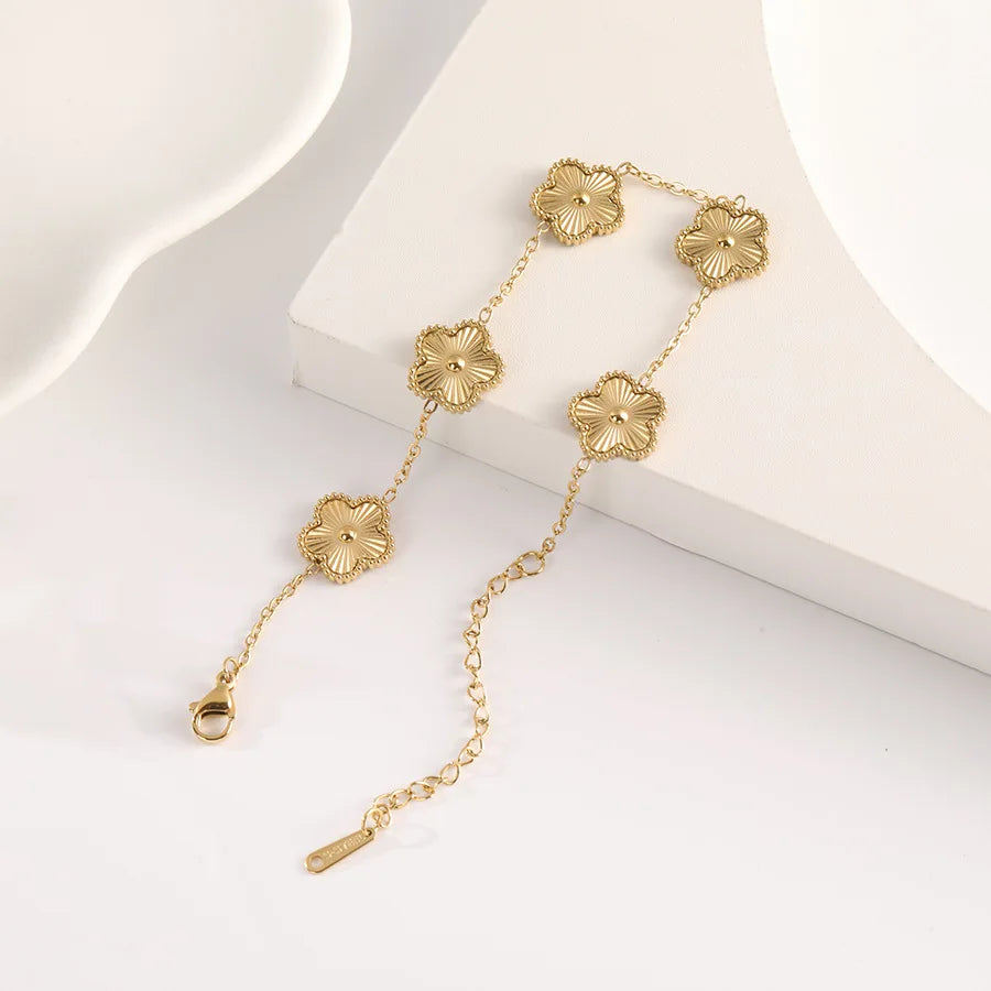 Pulseira de Ouro Feminina Ajustável Flores