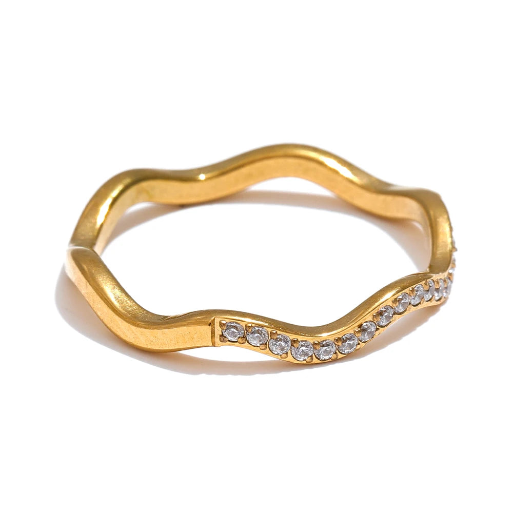 Yhpup fino aço inoxidável zircônia cúbica chique anel dourado 18k pvd banhado à prova de ferrugem delicado zircão joias de dedo para mulheres