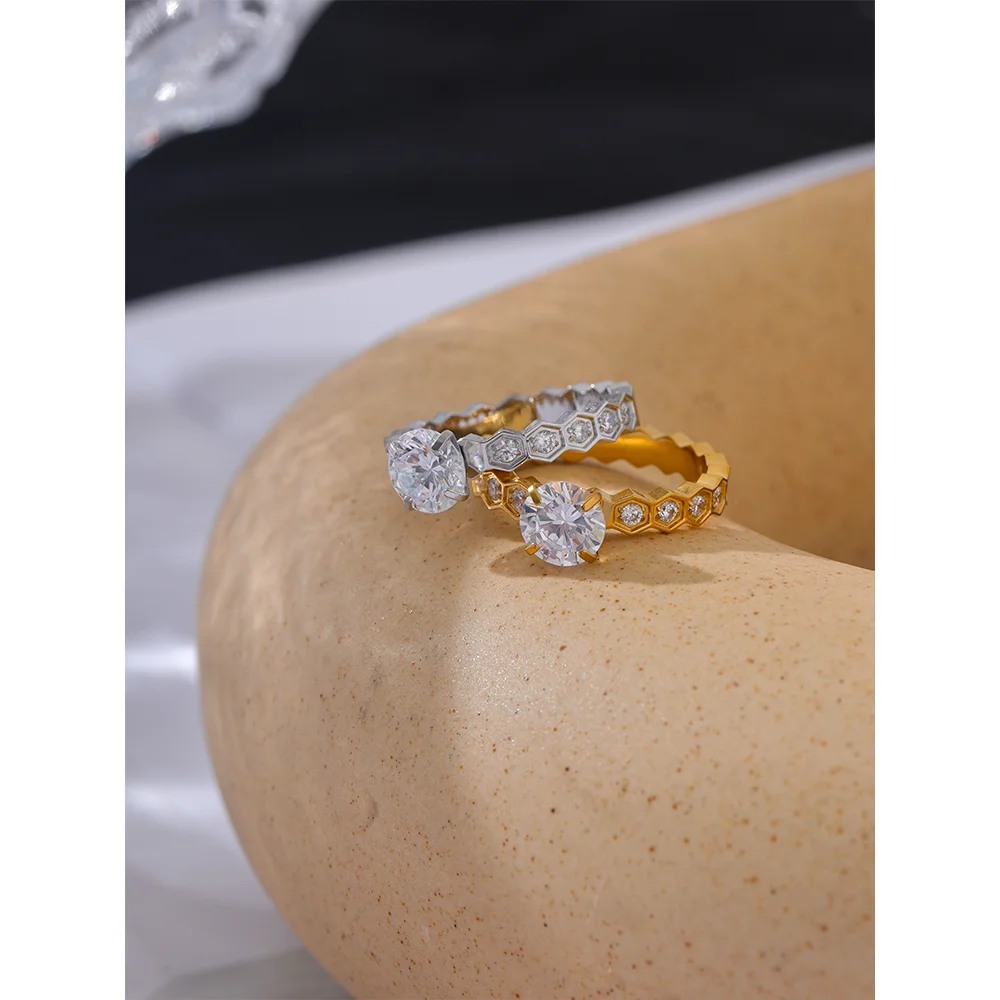 Yhpup luxo aaa bling zircônia cúbica clássico anel 2024 aço inoxidável cz 18k ouro pvd banhado moda requintado jóias presente