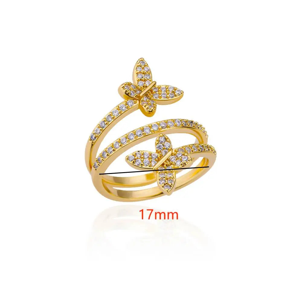Anel Feminino Ajustável Borboleta com Zircônia